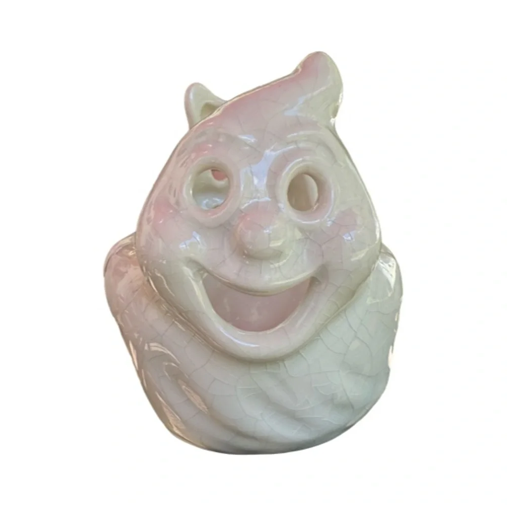 Charming Set of 2 Ceramic Ghost Tealight Holders w/ Crackle Finish